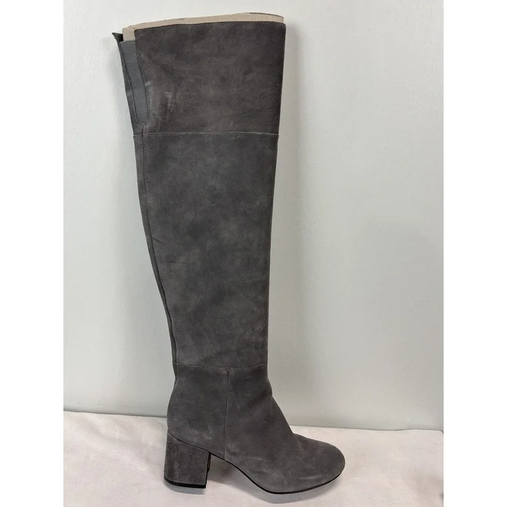 Clarks Gray Barley Ray Suede Over the Knee Boots Size 7.5 Zipper Chunky Heel